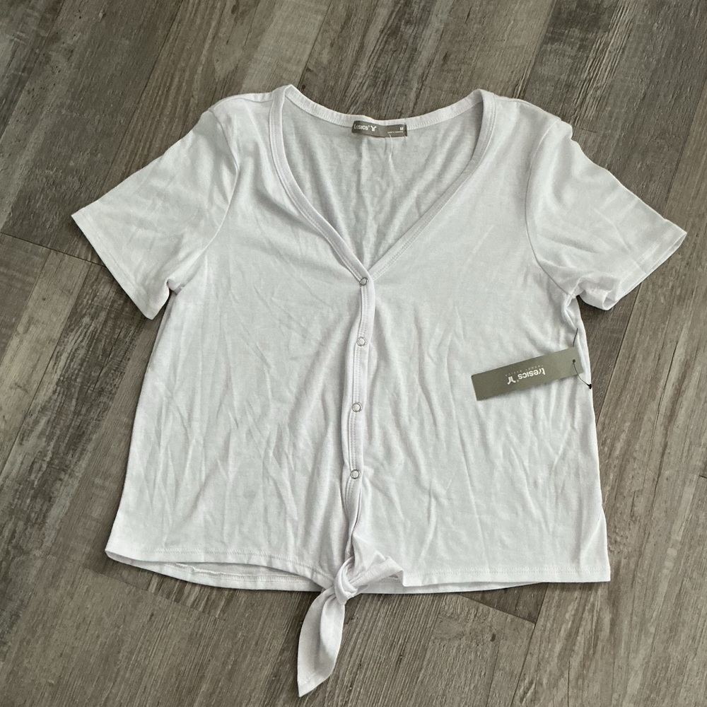 Tresics Women's Split Neck Tie Front White Top